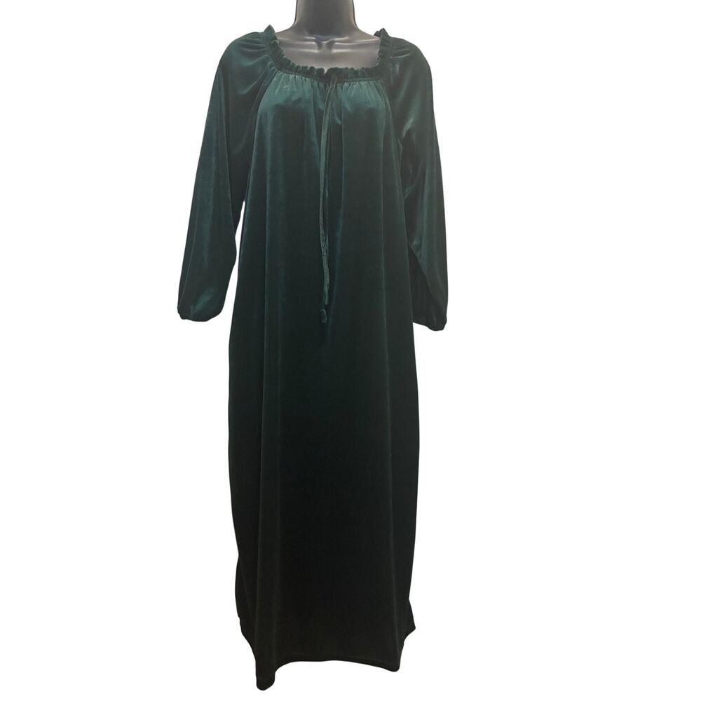 Vintage BLAIR Women's Velvet Emerald Green Maxi Nightgown Dress Off Shoulder M/L - Picture 6 of 10